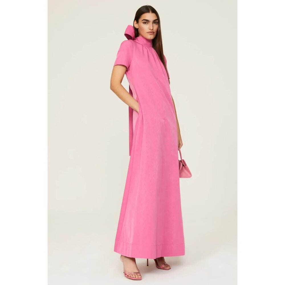 NWT Staud Ilana in Lollipop Pink Taffeta Tie Back A-line Maxi Dress S $375 - Picture 12 of 15
